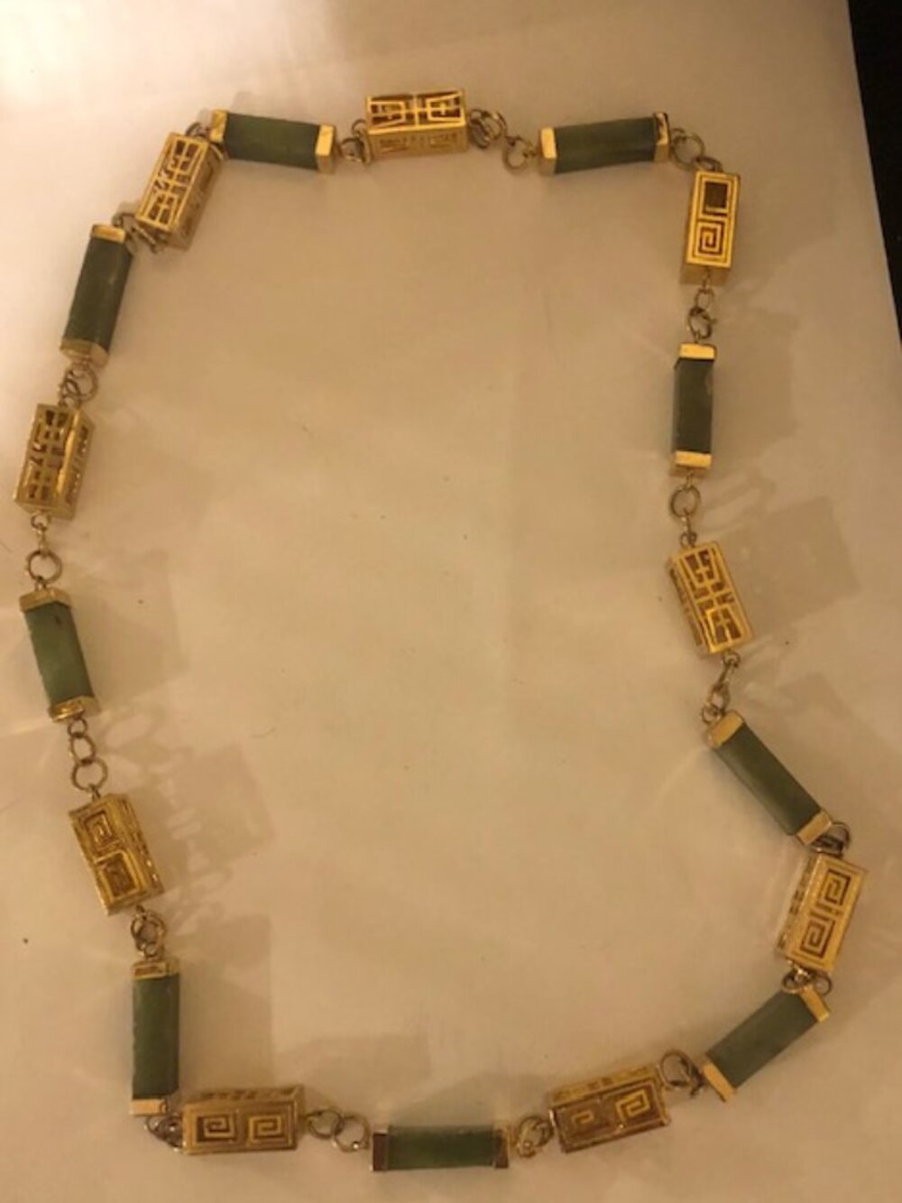 Green Stone & Gold Greek Key Chunky Necklace